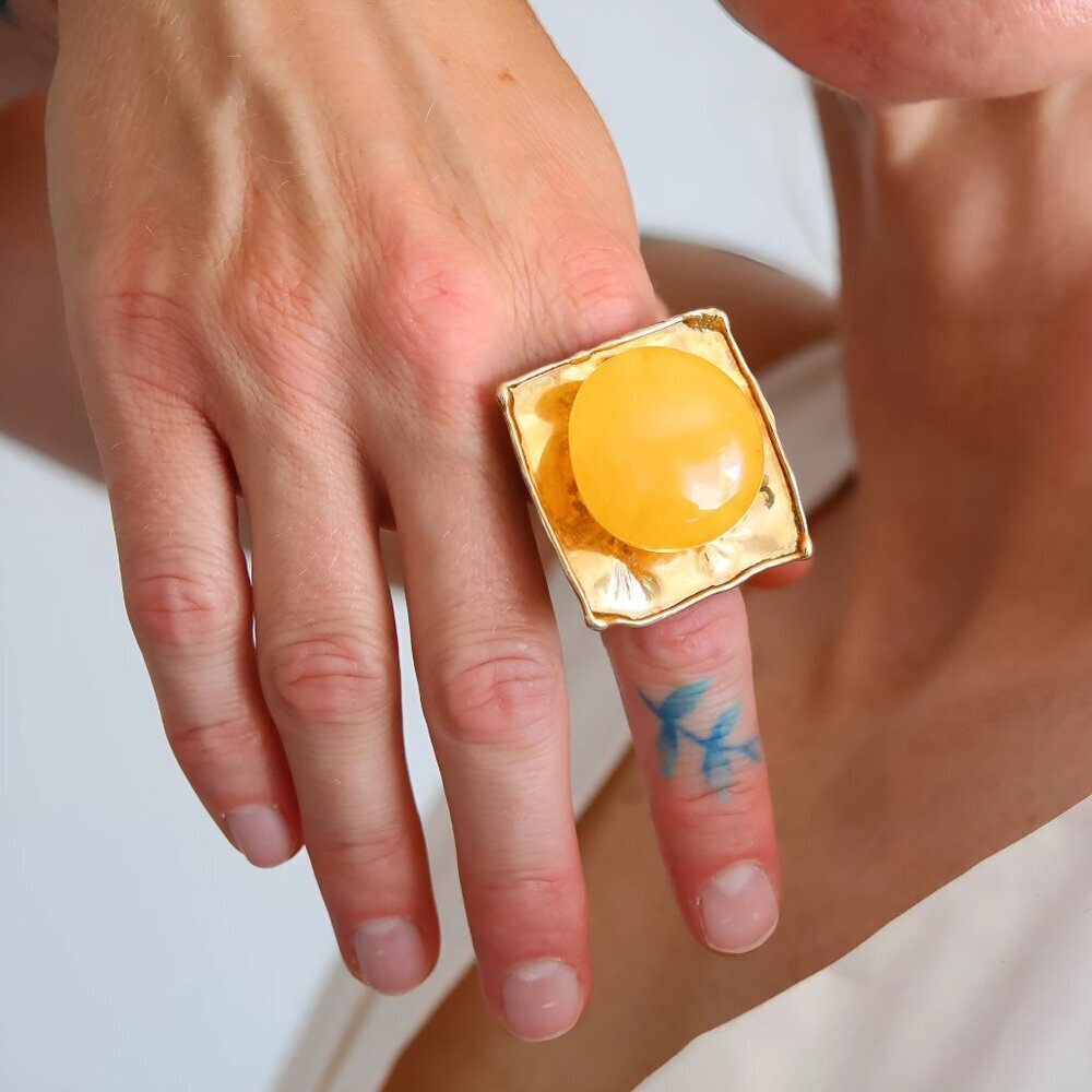 Butterscotch Amber Ring – Adjustable 14k Gold Plated Sterling Silver - Picture 5 of 8